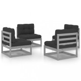 Set mobilier de gradina cu perne, 4 piese, lemn masiv de pin