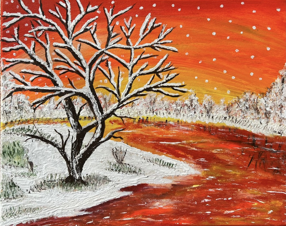 Tablou acrilic pe pânză - „Apus de iarnă” 50x40 cm, Peisaje, Realism, ART |  Okazii.ro