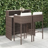 VidaXL Set mobilier bar de grădină, cu perne, 3 piese, maro, poliratan
