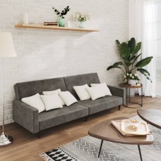 vidaXL Canapea extensibilă cu 2 locuri, gri &icirc;nchis, catifea