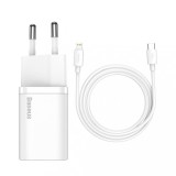 INCARCATOR retea Baseus Super Si, Quick Charge 20W, 1 x USB Type-C 5V/3A max, include cablu USB Type-C la Lightning Iphone 1m, alb &quot;TZCCSUP-B02&quot; (timb