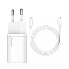 INCARCATOR retea Baseus Super Si, Quick Charge 20W, 1 x USB Type-C 5V/3A max, include cablu USB Type-C la Lightning Iphone 1m, alb &quot;TZCCSUP-B02&quot; (timb