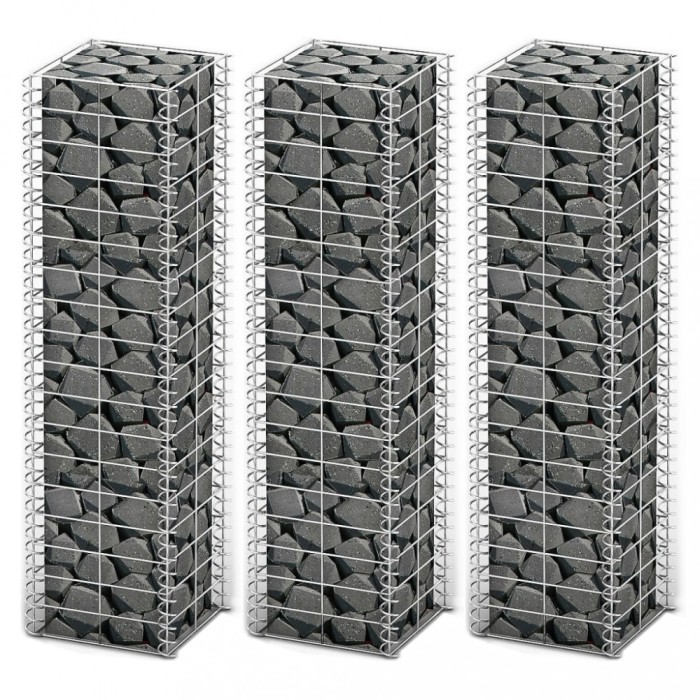 Gossi set gabioane, 3 buc, sarma galvanizata, 25 x 25 x 100 cm