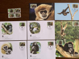 Laos - maimute - serie 4 timbre MNH, 4 FDC, 4 maxime, fauna wwf