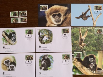 laos - maimute - serie 4 timbre MNH, 4 FDC, 4 maxime, fauna wwf foto