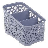 Suport din plastic pentru pixuri, 3 compartimente, gri-albastru, 18.6x11x11.6cm, CMCLASS
