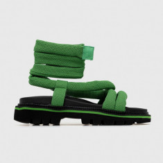 Tommy Jeans sandale CHUNKY SANDAL femei, culoarea verde, cu platforma, EN0EN02073