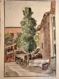 Peisaj cu plop, Bucuresti, 1959, acuarela pe hartie, Peisaje, Realism