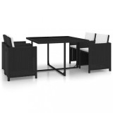 vidaXL Set mobilier de exterior cu perne, 5 piese, negru, poliratan