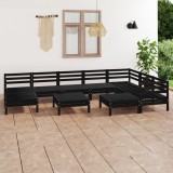 VidaXL Set mobilier de grădină, 10 piese, negru, lemn masiv de pin 3083033