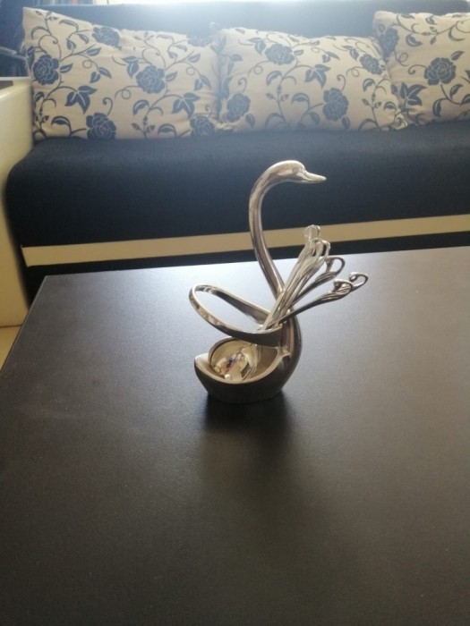 Set 6 lingurite de cafea si suport in forma de lebada