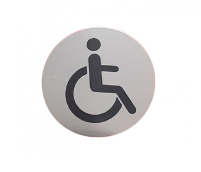 Semn indicator inox toaleta persoane cu dizabilitati , &amp;Oslash; 8 cm - autoadeziv foto