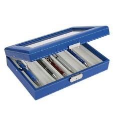 Cutie captusita cu cusatura manuala pentru stilouri pixuri instrumente de scris - Albastra