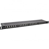Patch panel 24 porturi 19" Cat.6A 0.5U + capac protectie Negru, InLine IL76824M