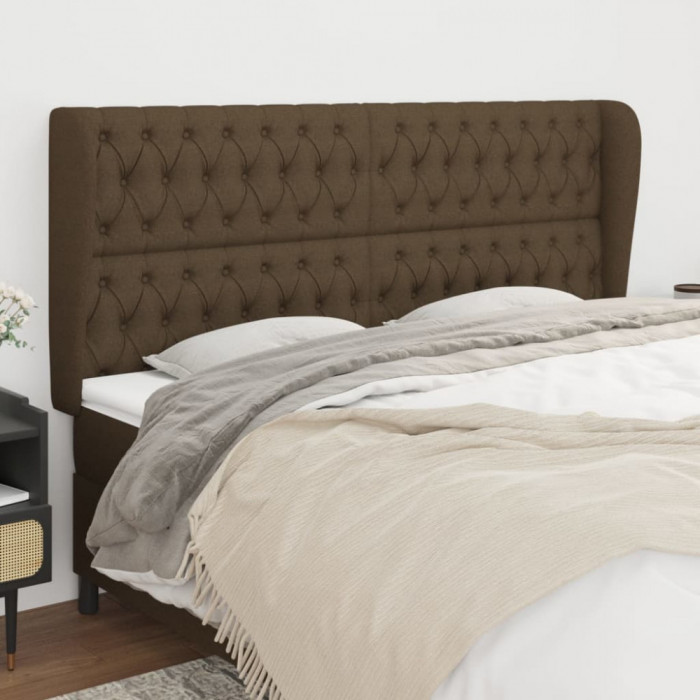 vidaXL Tăblie de pat cu aripioare maro &icirc;nchis 183x23x118/128 cm textil