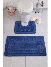 Set 2 Covorase Baie Model Ethnic 2582, Marimi 50 x 80 40 x 50 cm, Albastru, Inaltime Fir 0, Antiderapant, Antialergic, Polipropilena