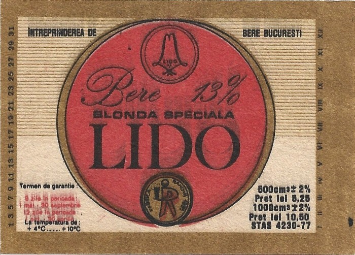 NI412 Etichetă bere blondă specială Lido, &Icirc;ntreprinderea de bere București