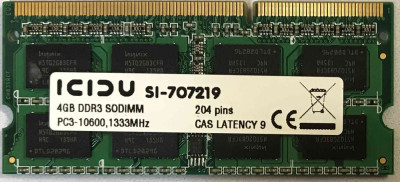 Memorii Laptop ICIDU 4GB DDR3 PC3-10600S 1333Mhz CL9 foto