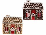 Set 2 platouri Craciun Casuta Turta Dulce ceramica multicolora cm 21 x 19 H