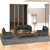 vidaXL Set mobilier de grădină cu perne, 4 piese, gri, poliratan 3102173