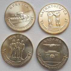Set complet 4 monede 10 ruble 2022 Rusia, Cities of Labour Valour 2, unc