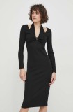 Sisley rochie culoarea negru, midi, mulată
