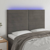 VidaXL Tăblie de pat cu LED, gri &icirc;nchis, 144x5x118/128 cm, catifea