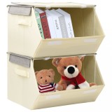 Set cutii depozitare stivuibile capac 2 buc. gri/crem țesătură