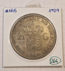 264, Netherlands, Olanda, 2 1/2 Gulden 1929, KM#165, argint, WILHELMINA foto
