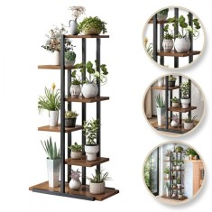 Suport pentru ghivece de flori si plante, raft modern, negru și maro inchis, JollyMag, SZ16CZ, 113x60x20cm