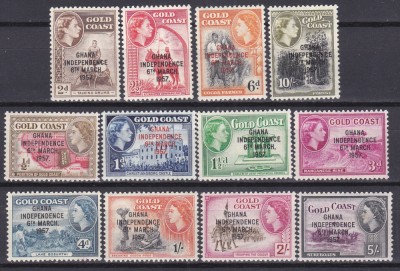 DB1 Ghana 1957 Supratipare pe Gold Coast Uzuale Ocupatii 12 v. MNH foto
