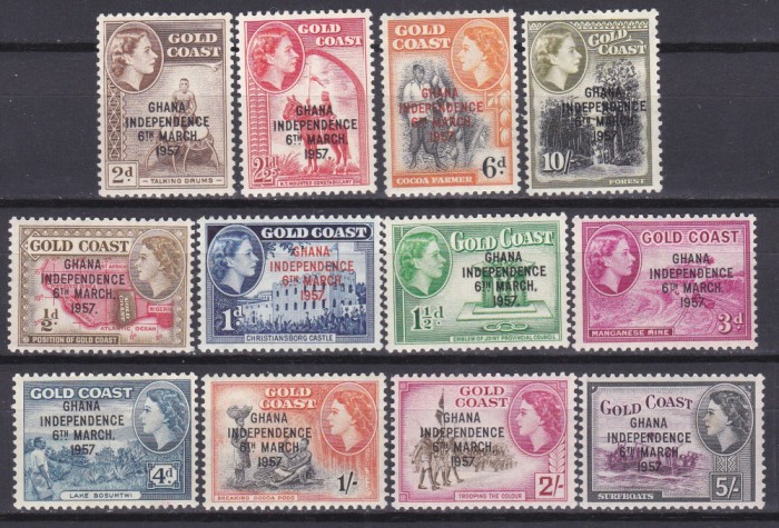 DB1 Ghana 1957 Supratipare pe Gold Coast Uzuale Ocupatii 12 v. MNH