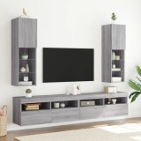 VidaXL Comode TV cu lumini LED, 2 buc., gri sonoma, 30,5x30x102 cm