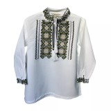 Cumpara ieftin Camasa Tip Ie Traditionala de Baieti Alba cu Motiv Geometric Verde- ITB06