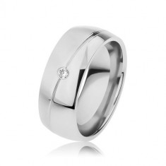 Inel argintiu din oțel, crestătură &icirc;ngustă, oblică, zirconiu - Marime inel: 67