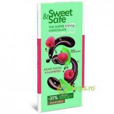 Ciocolata Amaruie cu Seminte de Canepa, Zmeura si Indulcitor Stevie Sweet&Safe 90g