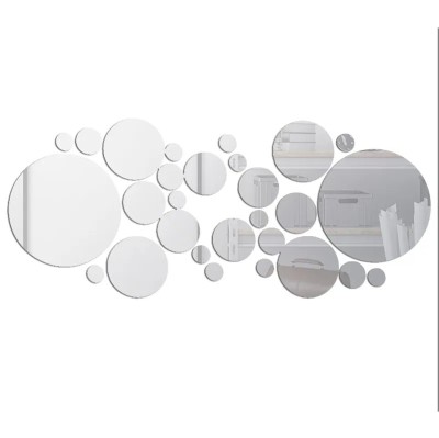 Set 31 Oglinzi Acrilice Autoadezive, Model Buline, 5 Dimensiuni, Argintiu foto