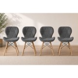 Set 4 scaune bucatarie/living, Artool, Torino Velvet, catifea gri, picioare lemn natur, 47x36x73.5 cm