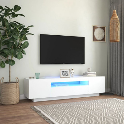 vidaXL Comodă TV cu lumini LED, alb, 160x35x40 cm foto