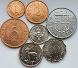 Set 7 monede Mauritius 1, 2, 5, 10 cents 1/4, 1/2 1 rupee 1975 - 1978 UNC - A024, Africa