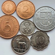 set 7 monede Mauritius 1, 2, 5, 10 cents 1/4, 1/2 1 rupee 1975 - 1978 UNC - A024