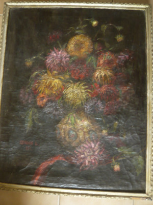 Tablou ulei pe panza 1931 - Flori in vaza - semnat Langos L. , dim.83x68cm foto