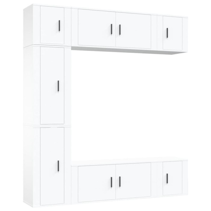 Set dulap TV, 7 piese, alb, lemn prelucrat