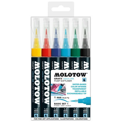 Set markere Molotow Aqua Ink Pump Softliner Basic-Set 1 6buc/set foto