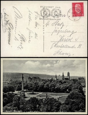 Germany REICH 1933 Old postcard stationery Stuttgart to Zurich - Slogan D.907 foto