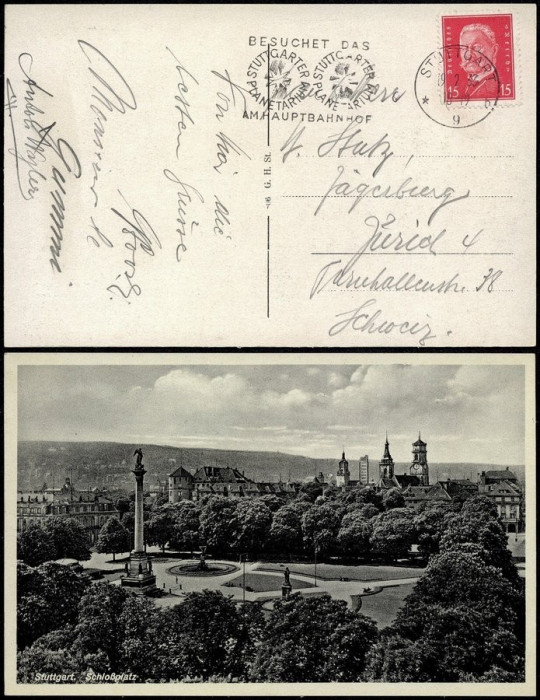 Germany REICH 1933 Old postcard stationery Stuttgart to Zurich - Slogan D.907