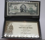 BANCNOTA SUA 2 DOLARI SERIA 2003 A-JEFFERSON CU MAPA DE PREZENTARE SI CERTIFICAT .