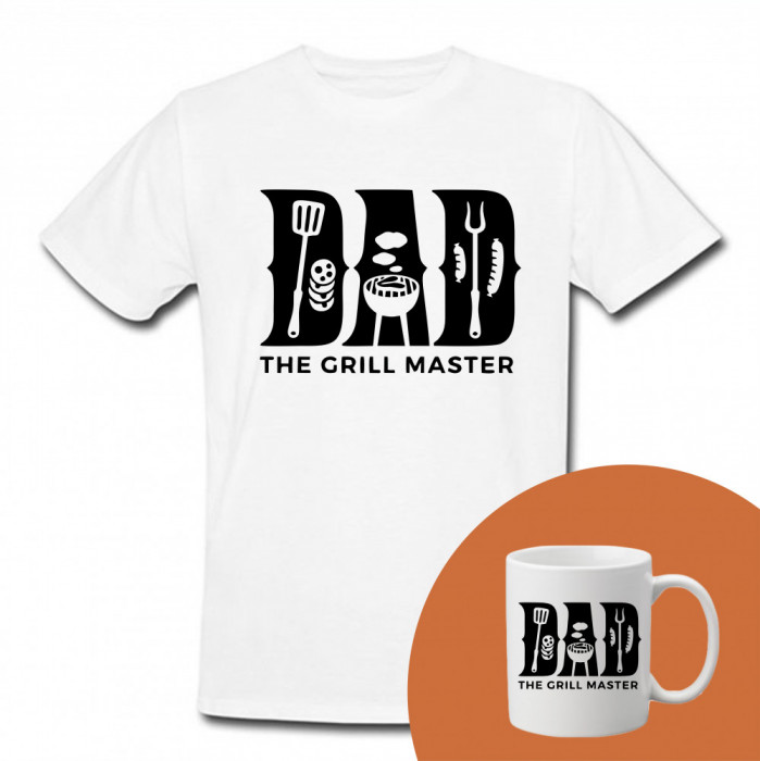 &quot;Dad the grill master&quot; Set Personalizat &ndash; Tricou + Cană Alb XL