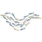 HOMCOM Artă de Perete cu Banc de Pești și Șuruburi Incluse pentru Casă și Birou, Decor Metalic, 99,7x3,8x50,2 cm, Auriu și Albastru | Aosom Romania