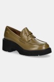 Camper mocasini de piele Milah femei, culoarea verde, cu toc plat, K201425-026